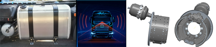 從左到右分別是：郵箱防盜、前碰撞預(yù)警、楔式制動(dòng)器